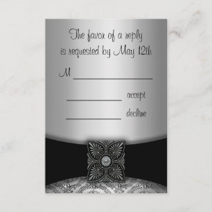Silver and Black Damask RSVP Cards