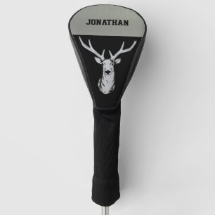 Silver and Black Deer Hunting Monogram Stag Name Golf Head Cover