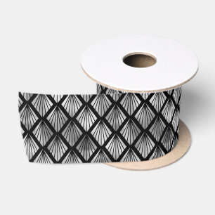 Silver and Black Diamond Art Deco Pattern Satin Ribbon