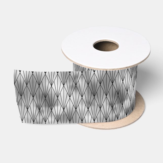 Silver and Black Diamond Art Deco Pattern Satin Ribbon (Spool)