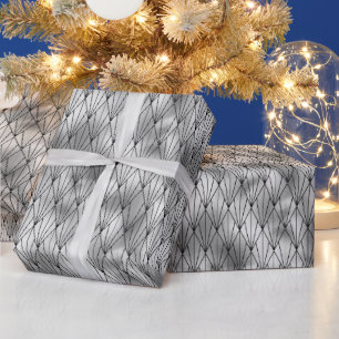 Silver and Black Diamond Art Deco Pattern Wrapping Paper