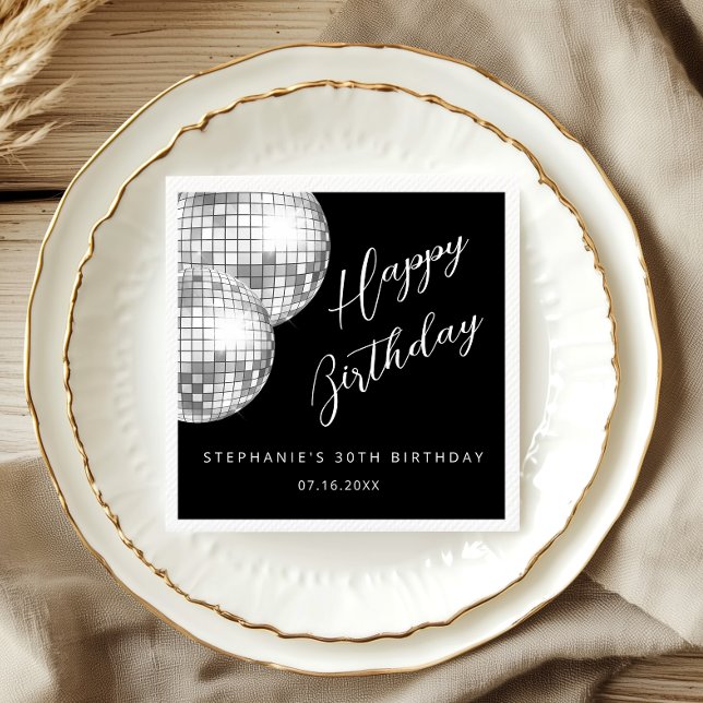 Silver and Black Disco Ball Adult Birthday Party  Napkin (Creator Uploaded)