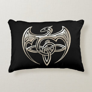 Silver And Black Dragon Trine Celtic Knots Art Decorative Cushion