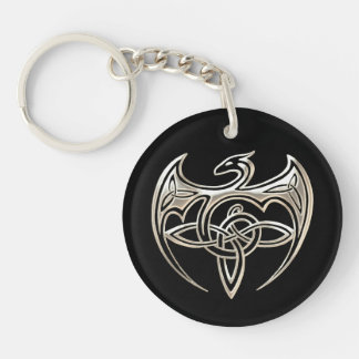 Silver And Black Dragon Trine Celtic Knots Art Key Ring