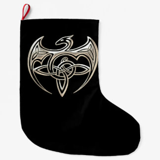 Silver And Black Dragon Trine Celtic Knots Art Large Christmas Stocking