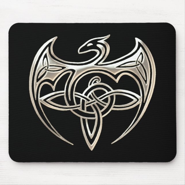 Silver And Black Dragon Trine Celtic Knots Art Mouse Pad (Front)