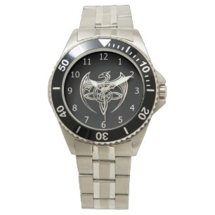 Silver And Black Dragon Trine Celtic Knots Art Watch