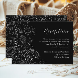 Silver and Black Elegant Floral Wedding Reception Enclosure Card