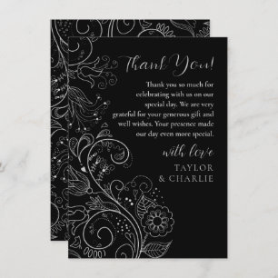 Silver and Black Elegant Floral Wedding Thank You Card