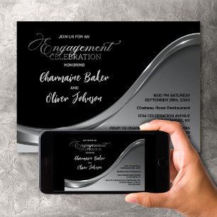 Silver and Black Engagement Party Invitation
