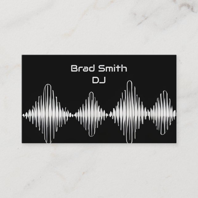 Silver and Black Equalizer Waves DJ Sound Tech Business Card (Front)