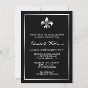 Silver and Black Fleur de Lis Bridal Shower Invitation