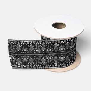 Silver and Black Floral Art Deco Pattern Satin Ribbon