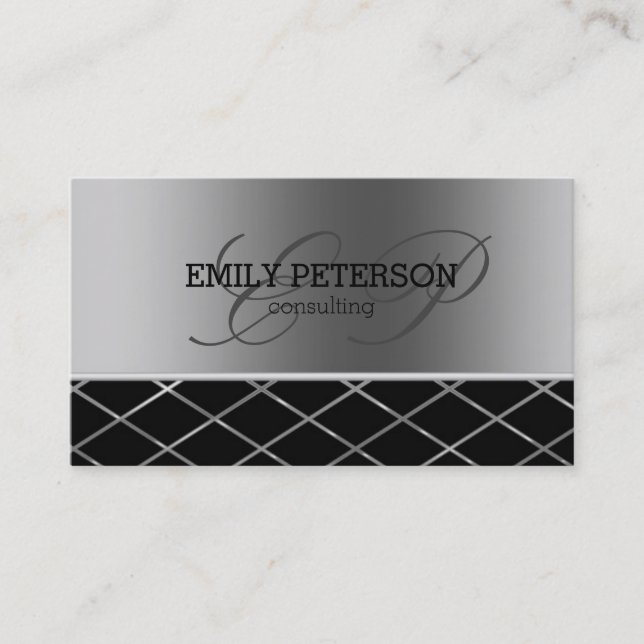 Silver And Black Geometric Design Business Card (Front)