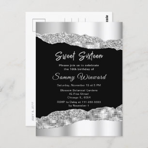 Silver and Black Glam Tears Sweet Sixteen Postcard