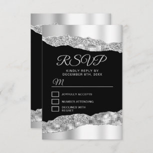 Silver and Black Glam Tears Sweet Sixteen RSVP Card
