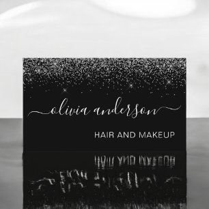 Silver and Black Glitter Hair Makeup Salon Business Card