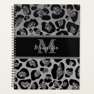 silver and black glittery monogramed personalised planner