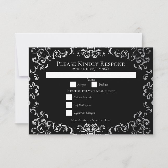 Silver and Black Gothic Wedding Invitation (Front)