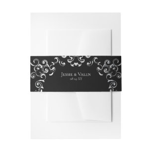 Silver and Black Gothic Wedding Invitation Belly Band