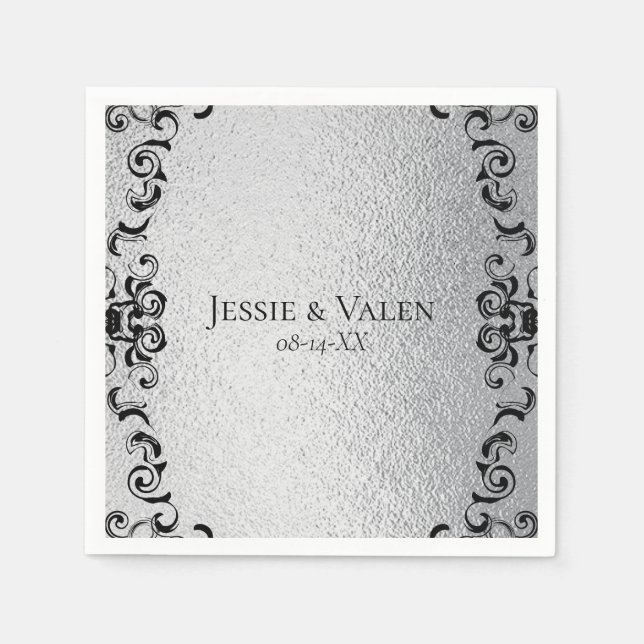 Silver and Black Gothic Wedding Napkin (Front)