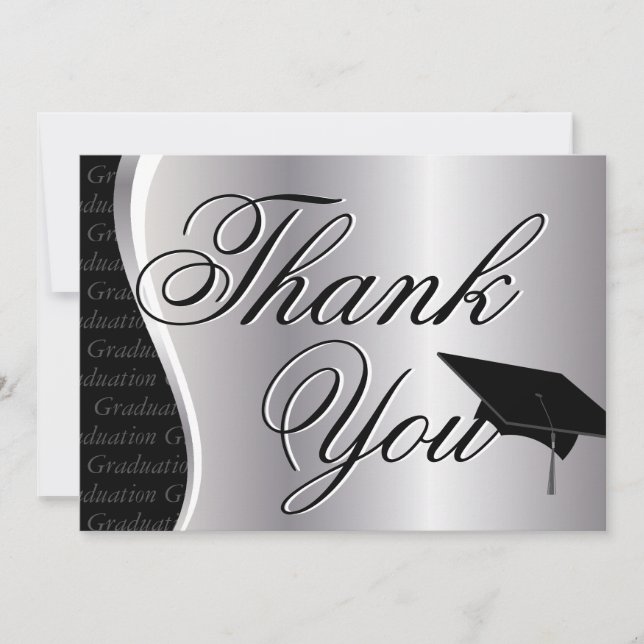 Silver and Black Graduation Thank You Card (Front)