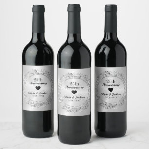 Silver And Black Heart Wine Label