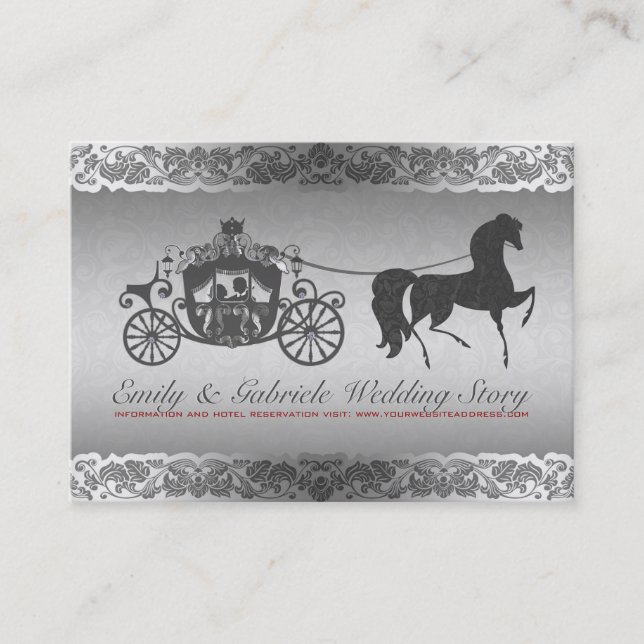 Silver And Black Horse & Carriage Wedding Design Business Card (Front)