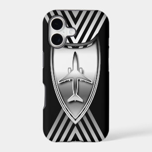 Silver and Black Jet Aeroplane Geometric