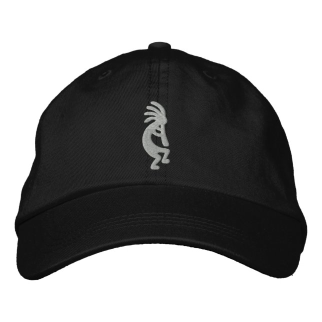 Silver and Black Kokopelli Embroidered Hat (Front)