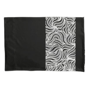 Silver and Black Leaves Reversible Pillowcase
