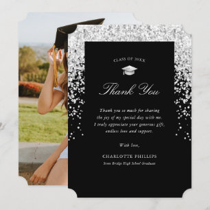 Silver and Black Modern Photo Graduation Thank You Card