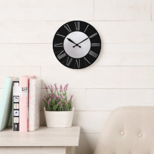Silver and Black on SIlver Foil Large Clock