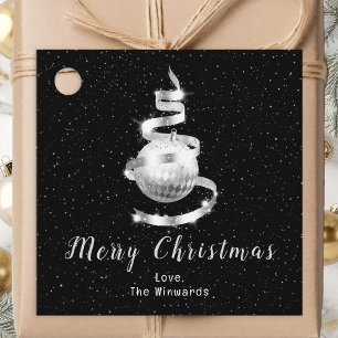 Silver and Black Ornament Merry Christmas Favour Tags