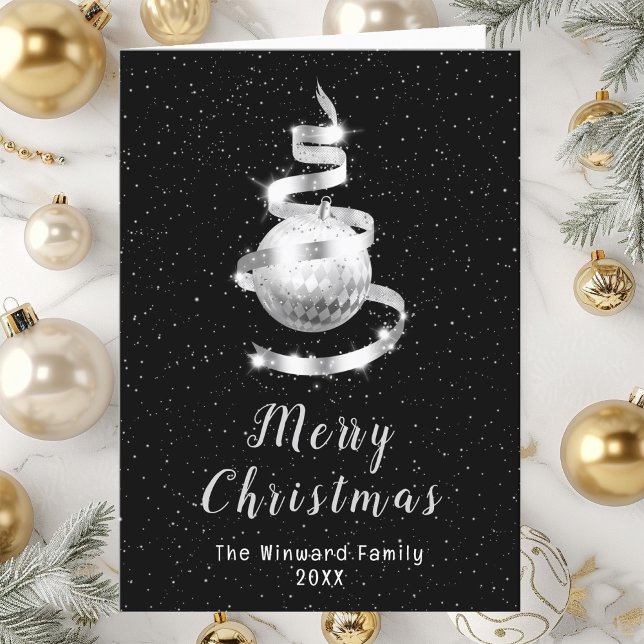 Silver and Black Ornament Merry Christmas Holiday Card (Creator Uploaded)