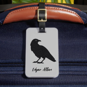 Silver and Black Personalised Luggage Tag Raven