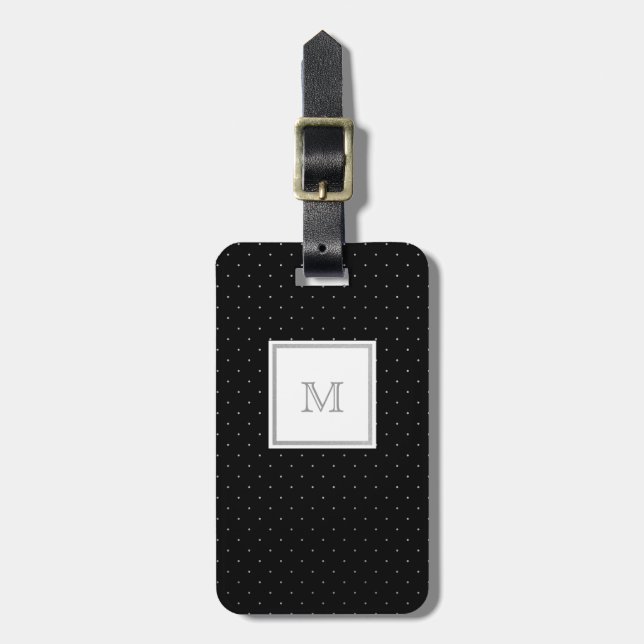 Silver and Black Polka Dot Luggage Tag (Front Vertical)