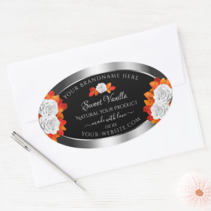 Silver and Black Product Labels Orange White Roses