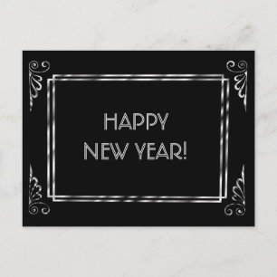 Silver and Black Roaring 20s Style Happy New Year Postcard