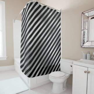 Silver and Black Stripes Shower Curtain