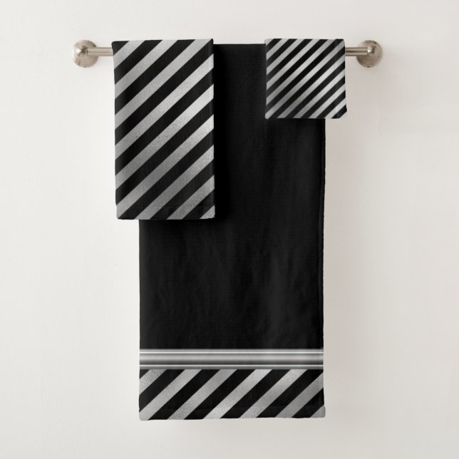 Silver and Black Stripes Towel Set (Insitu)