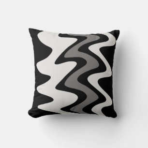 Silver and Black Wavy Stripes Cushion
