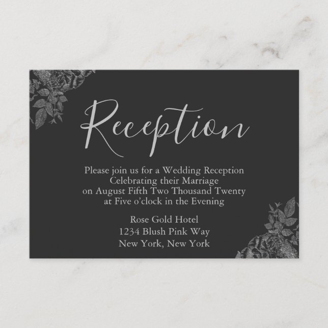Silver and Black Wedding Reception Enclosure Card (Front)