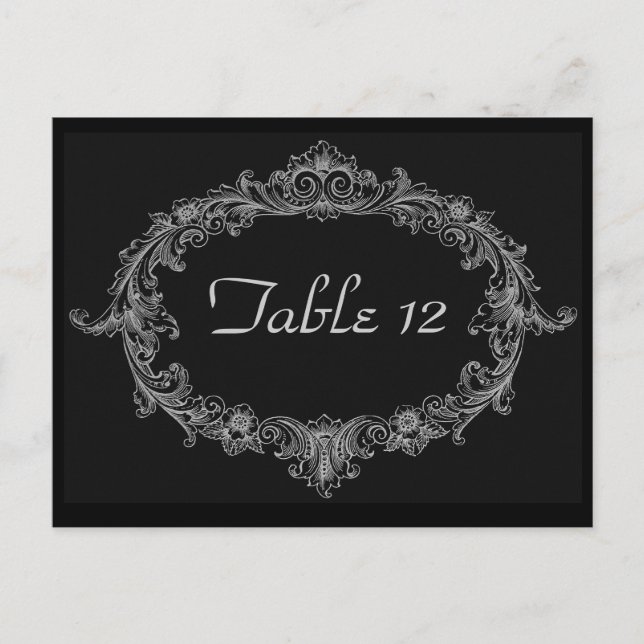Silver and Black Wedding Reception Table Number Postcard (Front)