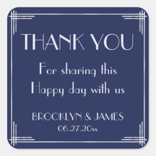 Silver And Blue Art Deco Wedding Stickers