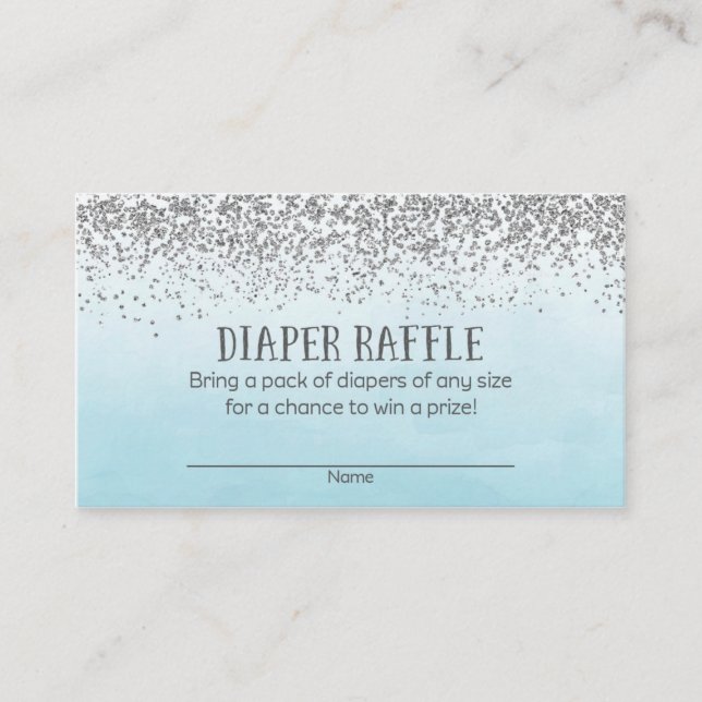 Silver and Blue Baby Shower Diaper Raffle Tickets Enclosure Card (Front)