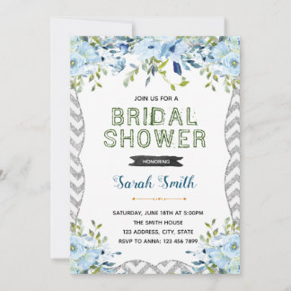 Silver and blue bridal shower invitation