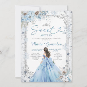 Silver and Blue Christmas Sweet Sixteen Birthday Invitation