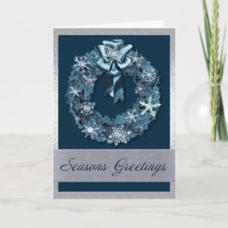 Silver and Blue Christmas Wreath Holiday Card