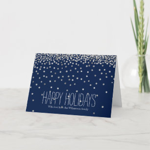 Silver and Blue Confetti Dots Holiday Card